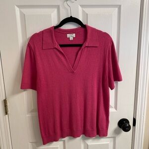 J.Crew Factory Pink Cotton/Cashmere Short Sleeve Polo Sweater
